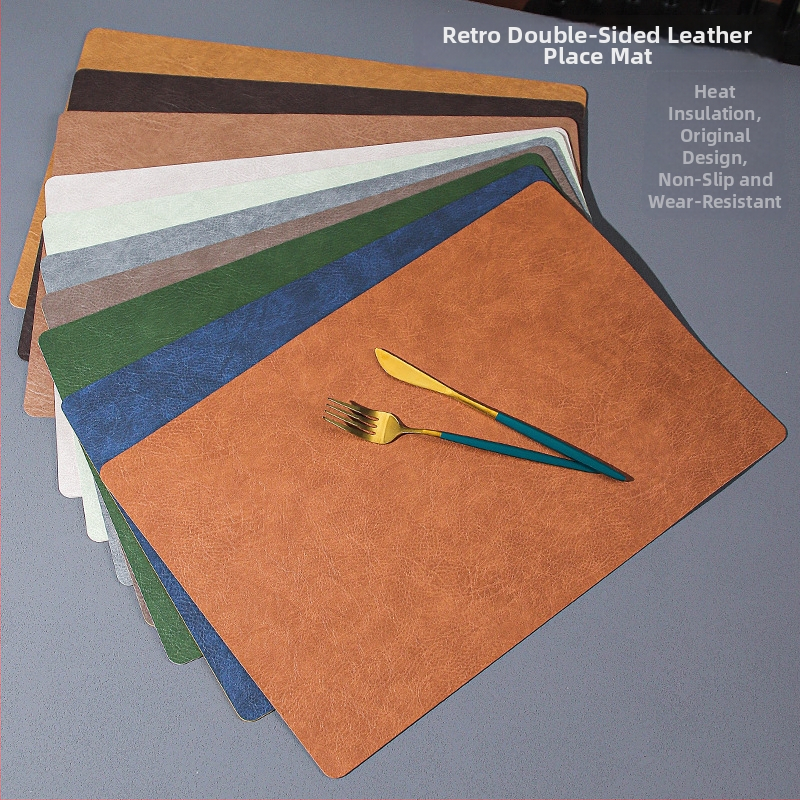 Štvorec kožená podložka pod jedlo v nordickom štýle, retro ľahký luxus, vodotesná a vlhkosťodolná, dvojvrstvová izolácia, na domáce použitie