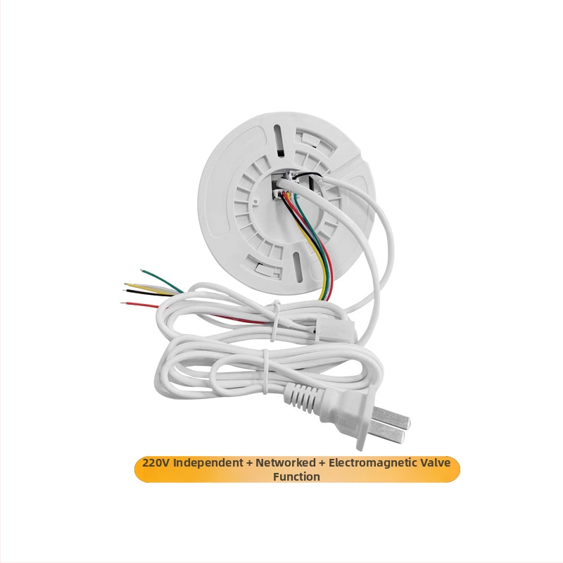 Gásový alarm XL-202 pre zemný plyn a LPG, 360° detekcia, montáž na strop, káblové pripojenie, napájanie 12VDC–220VAC, zvukovo-svetelný alarm
