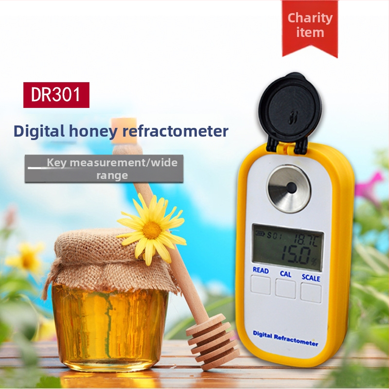 DR301 digitálny refraktometer na meranie koncentrácie medu, s digitálnym displejom, rozlíšenie 0,2%, prevádzková teplota 15–35 °C