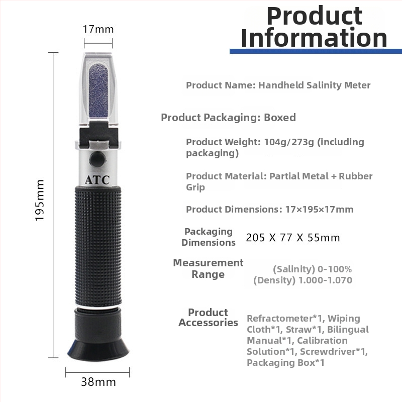Kézben tartható sószint-mérő tengervízhez, akvakultúrához és élelmiszer-feldolgozáshoz; Márka Xing wei qiang; Refraktométer és hidrométer