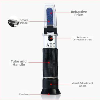 Fotoelektronikus hordozható refraktométer antifagyasztási pont vizsgálatához — Sugar meter antifreeze freezing point tester; tartományok: cukor 0-50, só 0-100, fagyáspont 0-50, tej 0-20