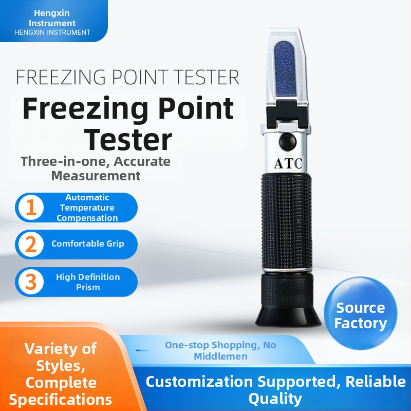 Fotoelektronikus hordozható refraktométer antifagyasztási pont vizsgálatához — Sugar meter antifreeze freezing point tester; tartományok: cukor 0-50, só 0-100, fagyáspont 0-50, tej 0-20