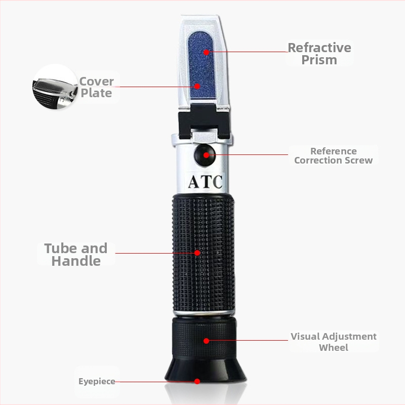 Fotoelektronikus hordozható refraktométer antifagyasztási pont vizsgálatához — Sugar meter antifreeze freezing point tester; tartományok: cukor 0-50, só 0-100, fagyáspont 0-50, tej 0-20