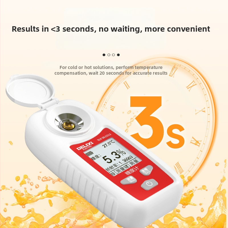 Delixi ručný merací prístroj na koncentráciu cukru pre ovocie a cukrové roztoky, rozlíšenie 0.1, presnosť ±0.2%