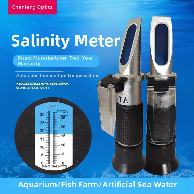 Dispozitiv portabil din aluminiu pentru concentrația zahăr-sare, cu senzor optic de salinitate, pentru saramuri și alimente, interval 0-32%.