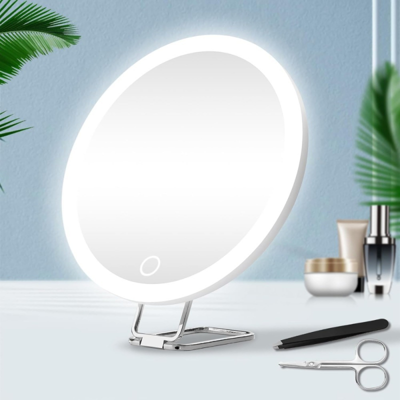 6 hüvelykes LED világítású sminktükör 360°-os forgatható tartóval, 10x/20x/30x nagyítás, borotválkozó tükör
