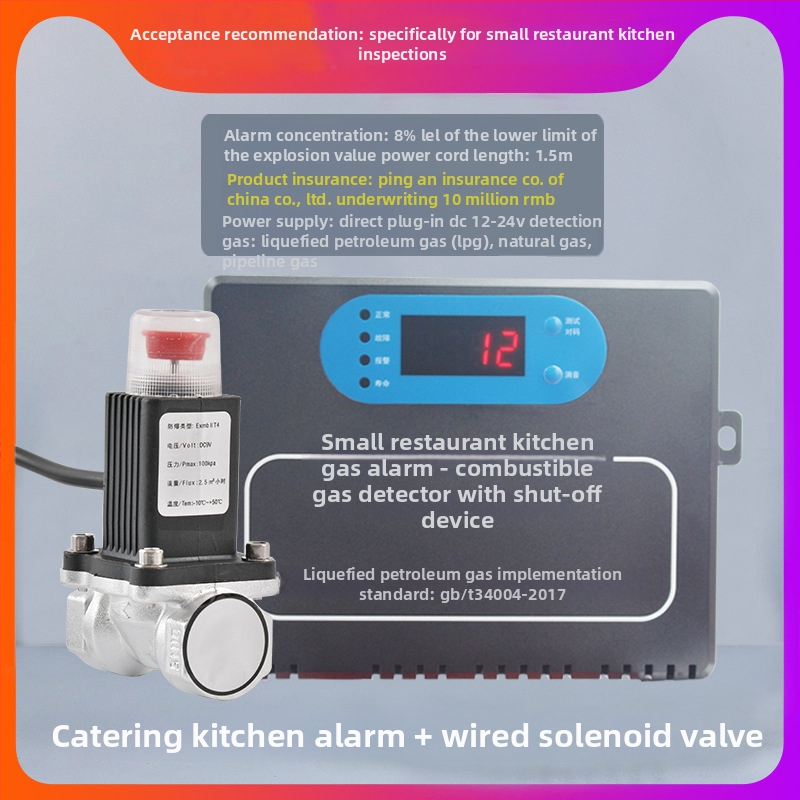 Alarmă de gaze pentru gaze combustibile – 12–24 VDC, curent de alarmă 0,8 A, rază de detecție 1,5 m, Model: Alarmă mică pentru bucătării de restaurante
