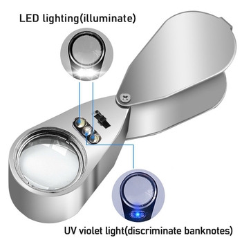 Μεγεθυντικός φακός 40x, φορητός, αναδιπλούμενος, με φωτισμό