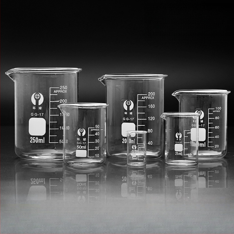 Γυάλινο μετρητικό ποτήρι για εργαστήριο με κλίμακα, ανθεκτικό σε υψηλές θερμοκρασίες, θερμαινόμενο, διαφανές, ml