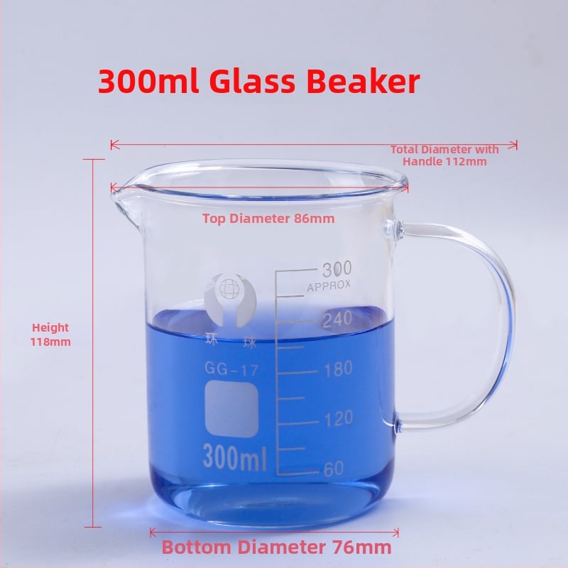 Γυάλινο μετρητικό ποτήρι για εργαστήριο με κλίμακα, ανθεκτικό σε υψηλές θερμοκρασίες, θερμαινόμενο, διαφανές, ml