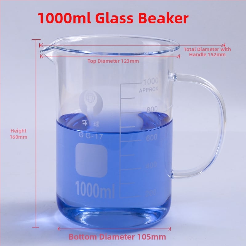 Γυάλινο μετρητικό ποτήρι για εργαστήριο με κλίμακα, ανθεκτικό σε υψηλές θερμοκρασίες, θερμαινόμενο, διαφανές, ml