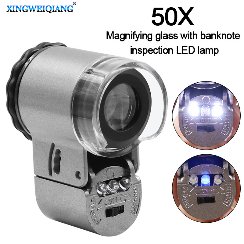 Kompaktna lupa za nakit sa LED svjetlom i UV lampom, za provjeru jadeita, nakita i antikviteta, 50× povećanje