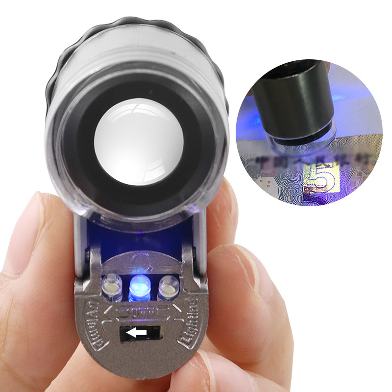 Kompaktna lupa za nakit sa LED svjetlom i UV lampom, za provjeru jadeita, nakita i antikviteta, 50× povećanje