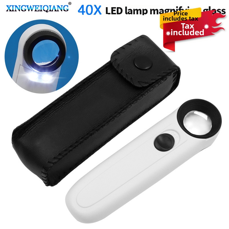 MG6B-1 Lupa za nakit s LED dvostrukim osvjetljenjem, ručna, oblik uskličnika, 40x povećanje, promjer leće 21 mm