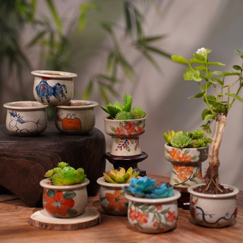 Keramička saksija za sukulente, ručno oslikana, prozračna, pogodna za zidnu montažu, stolnu ili viseću upotrebu, kineskog stila