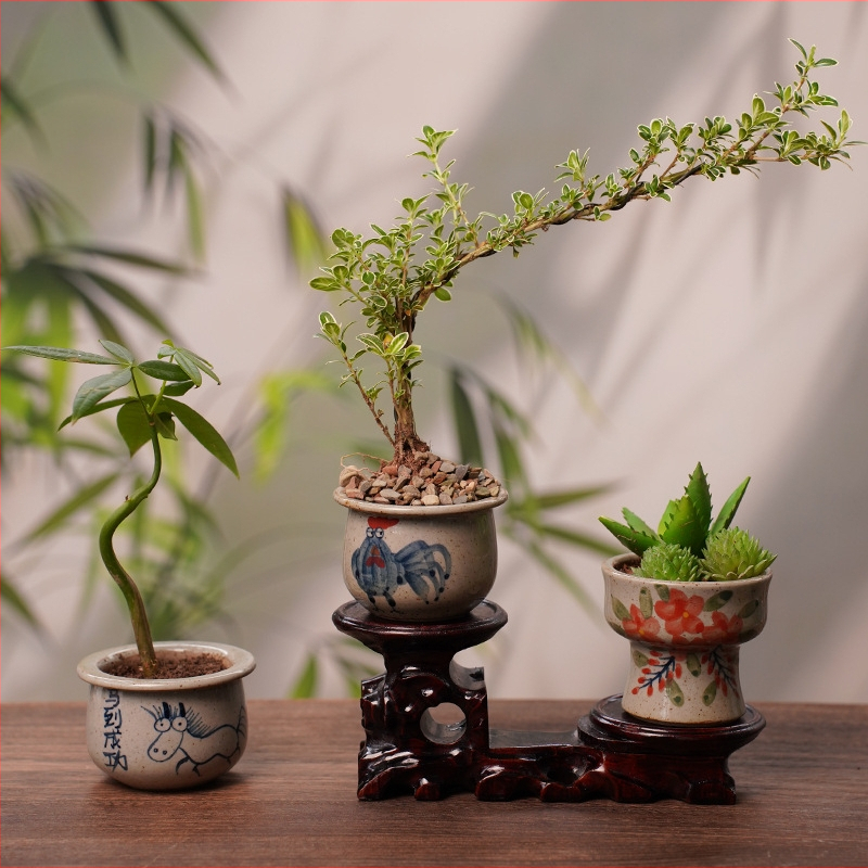 Keramický kvetináč pre sukulenty, ručne maľovaný, dýchajúci, vhodný na stenu, na stol alebo na zavesenie, čínskeho štýlu