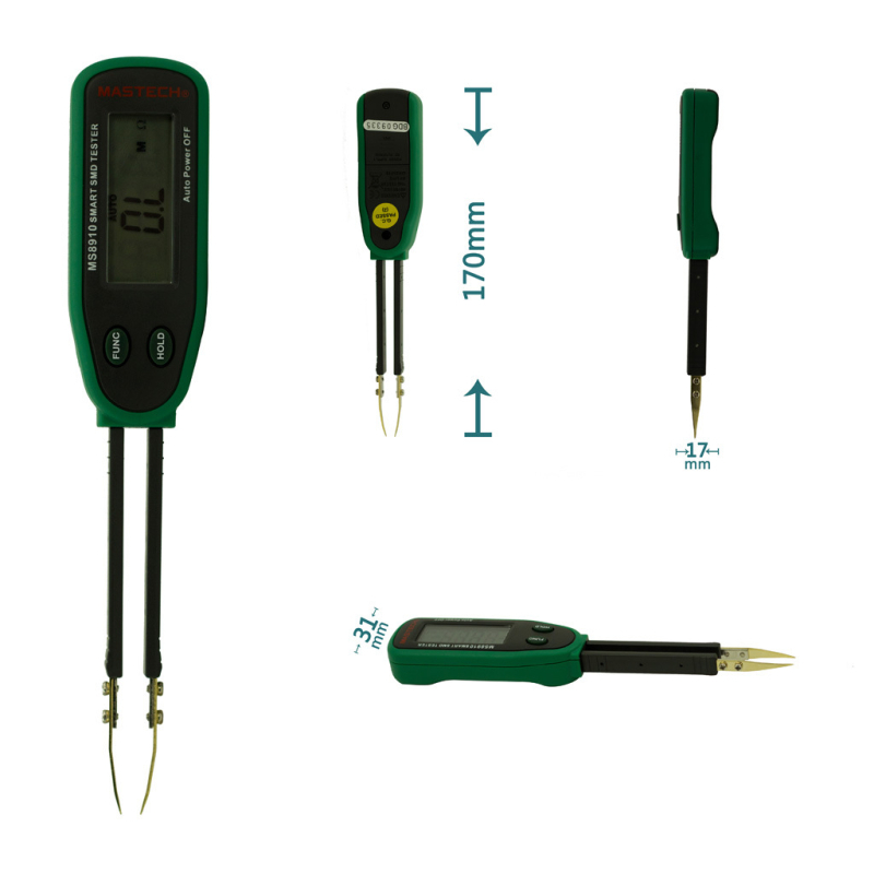 MasTech MS8910 Kézben tartható kondenzátor- és ellenállásmérő automatikus azonosítással, kapacitás 30 mF-ig, tömeg 0,12 kg