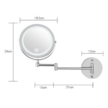 LED világításos sminktükör a fürdőszobába, összecsukható, kétoldalas falra szerelhető, USB töltés, érintéses fényerő-szabályzás, 10x nagyítás