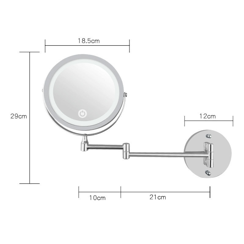 LED világításos sminktükör a fürdőszobába, összecsukható, kétoldalas falra szerelhető, USB töltés, érintéses fényerő-szabályzás, 10x nagyítás
