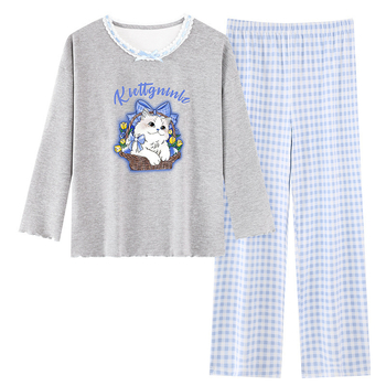 Ženski set pidžama od ribbed velvet, s kapuljom i cartoon dizajnom, topao i deblji, 201-250 g/m², okrugli izrez, dugi rukavi, hlače