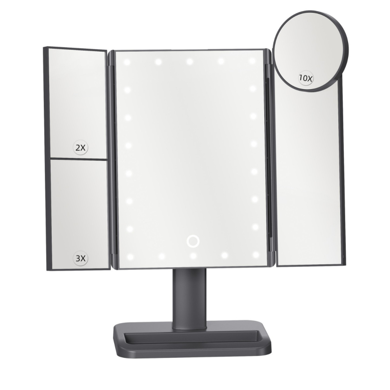 LED trodjelno ogledalo za šminku s pohranom – stolno ogledalo s osvijetljenjem, mogućnost prilagodbe logotipa/materijala