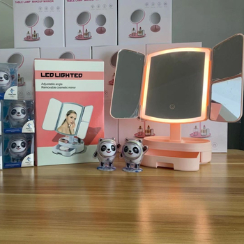 LED ogledalo za šminkanje na stolu, trostrani sklopivi dizajn, dodirni senzor, povećavajuće ogledalo s 180° rotacijom