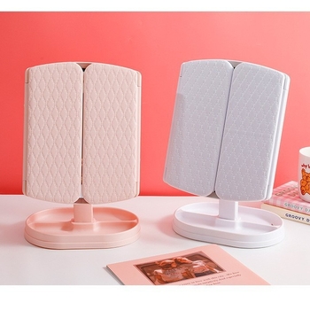 LED ogledalo za šminkanje na stolu, trostrani sklopivi dizajn, dodirni senzor, povećavajuće ogledalo s 180° rotacijom