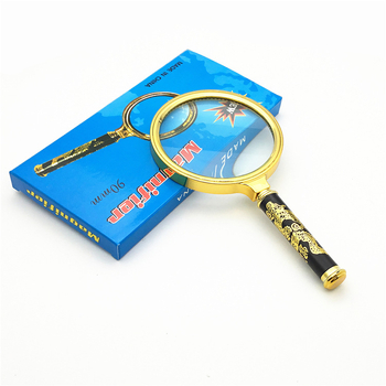 Didinamoji lupa su išgraviruota drakono ir fenikso rankena, 4× didinimas, stiklo lęšiai, apvalus rėmas, tinkama vyresnio amžiaus asmenims