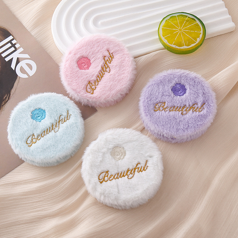 Stolno dvostrano preklopno ogledalo s kružnim izšivanim rose plush ukrasom, ABS okvir, aluminijsko ogledalo, prilagodljiv logotip