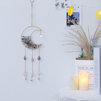 Bijeli kristalni sun catcher privjesak s prizmom, galaksijom, Suncem, Mjesecem i Srcem – vrtna dekoracija