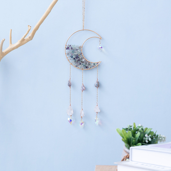 Bijeli kristalni sun catcher privjesak s prizmom, galaksijom, Suncem, Mjesecem i Srcem – vrtna dekoracija