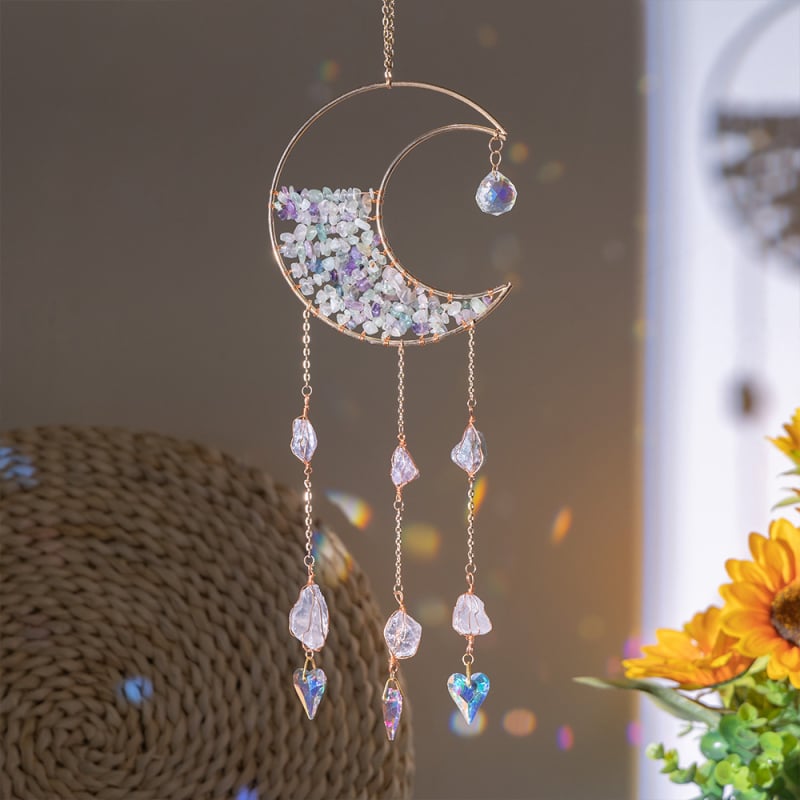 Bijeli kristalni sun catcher privjesak s prizmom, galaksijom, Suncem, Mjesecem i Srcem – vrtna dekoracija
