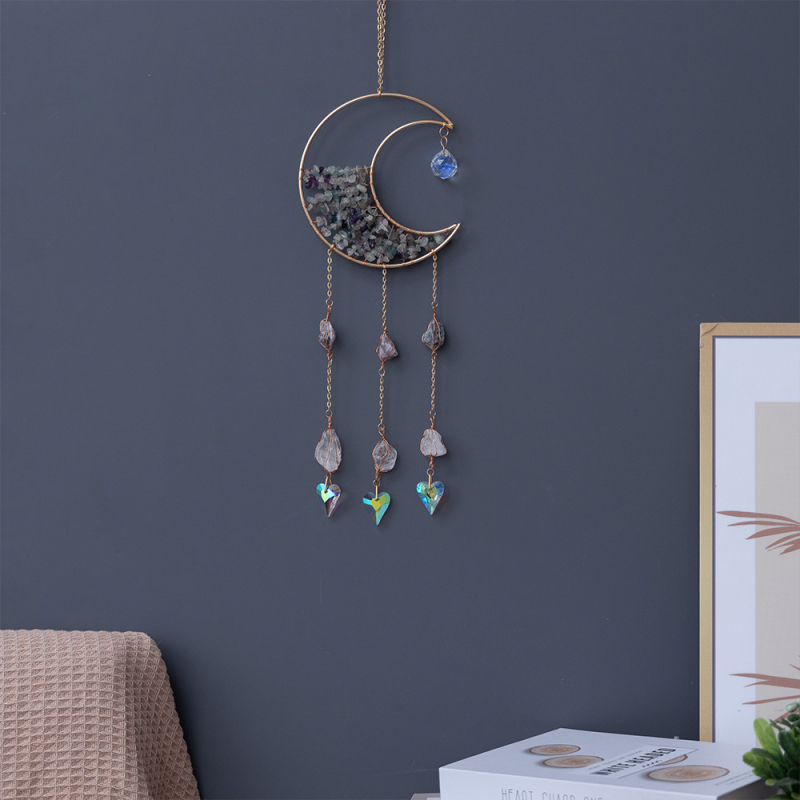 Bijeli kristalni sun catcher privjesak s prizmom, galaksijom, Suncem, Mjesecem i Srcem – vrtna dekoracija