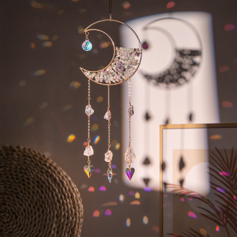 Bijeli kristalni sun catcher privjesak s prizmom, galaksijom, Suncem, Mjesecem i Srcem – vrtna dekoracija