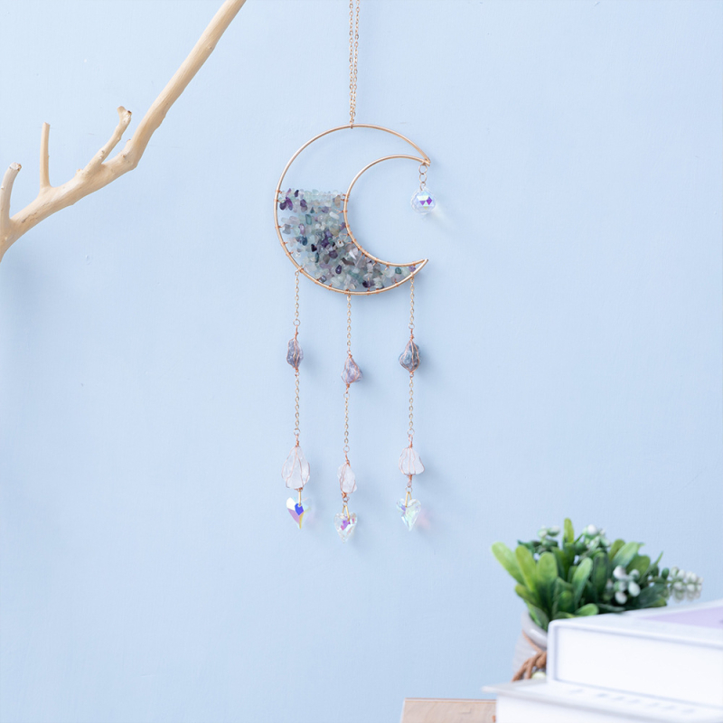 Bijeli kristalni sun catcher privjesak s prizmom, galaksijom, Suncem, Mjesecem i Srcem – vrtna dekoracija