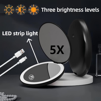Összecsukható LED sminktükör 2x/5x/10x nagyítással, kör alakú