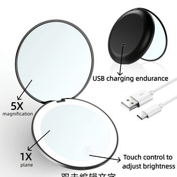 Összecsukható LED sminktükör 2x/5x/10x nagyítással, kör alakú
