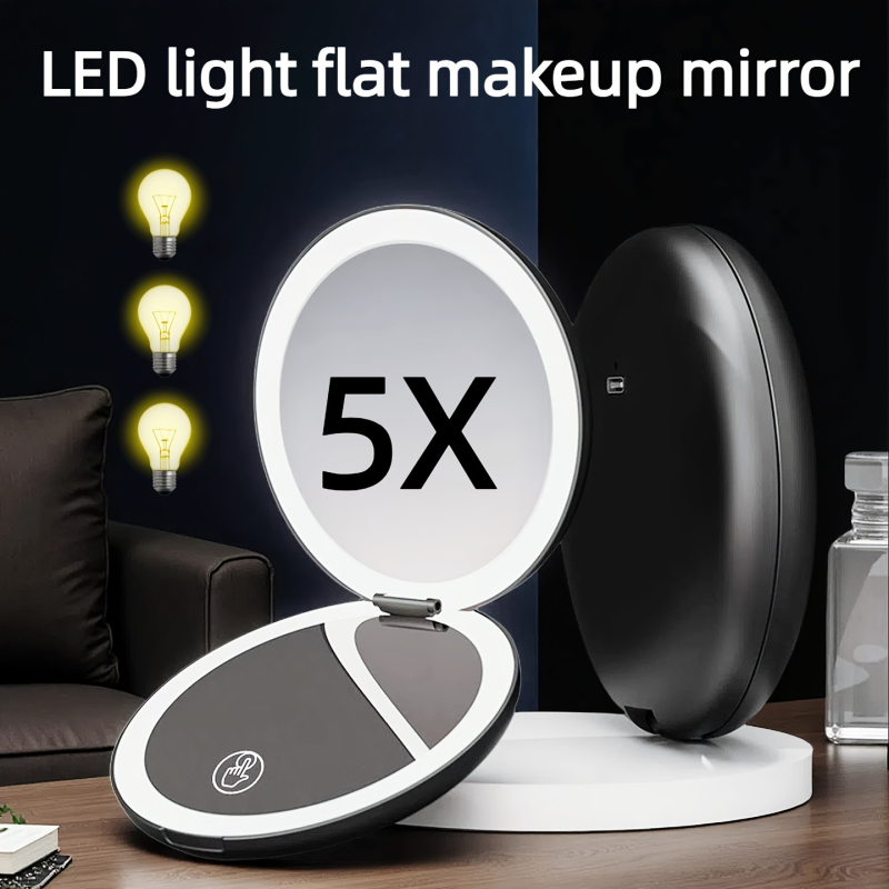 Összecsukható LED sminktükör 2x/5x/10x nagyítással, kör alakú