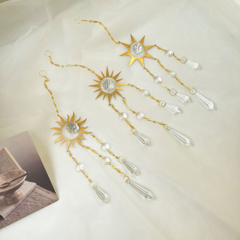 Sun Catcher s kristalnom prismom privjesak, pastoralni stil, PP vrećica za pakiranje, spreman za poklon