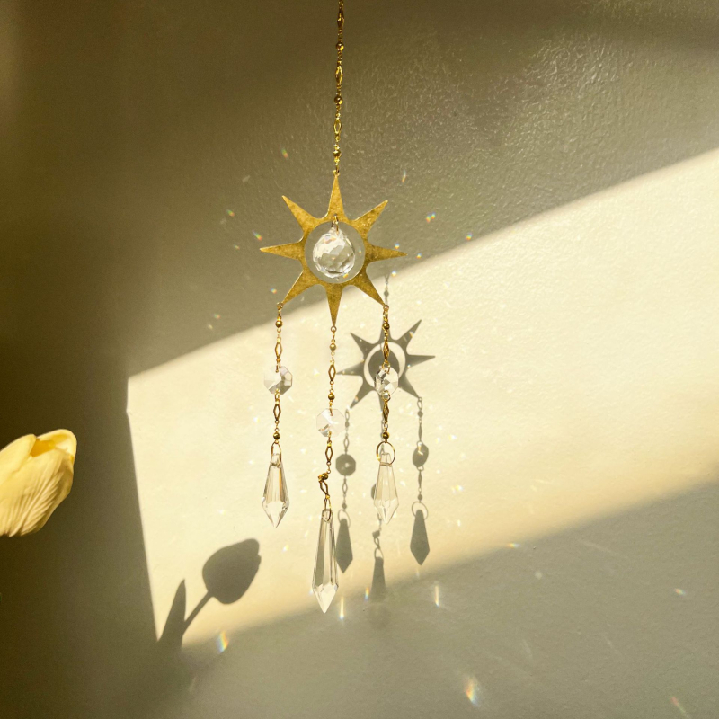 Sun Catcher s kristalnom prismom privjesak, pastoralni stil, PP vrećica za pakiranje, spreman za poklon