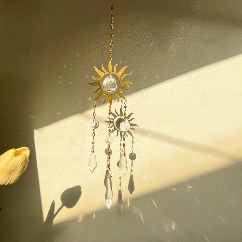 Sun Catcher s kristalnom prismom privjesak, pastoralni stil, PP vrećica za pakiranje, spreman za poklon