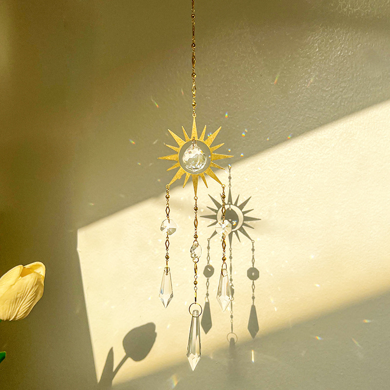 Sun Catcher s kristalnom prismom privjesak, pastoralni stil, PP vrećica za pakiranje, spreman za poklon