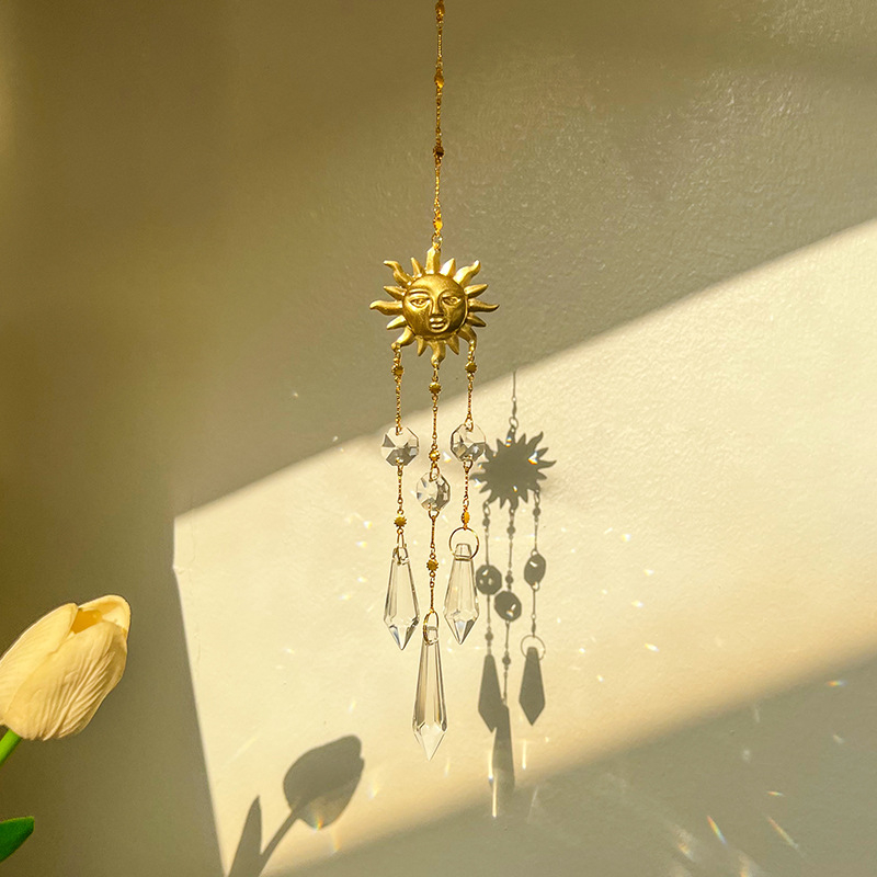 Sun Catcher s kristalnom prismom privjesak, pastoralni stil, PP vrećica za pakiranje, spreman za poklon