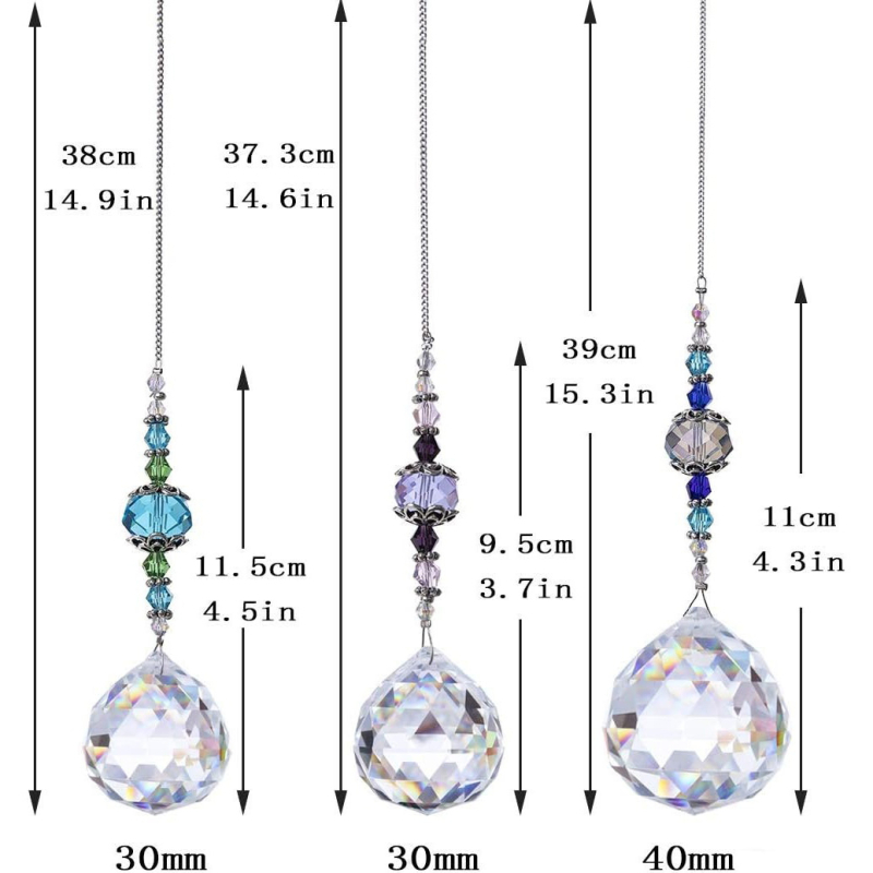 Set od 3 prozirnih kristalnih prizmi kuglica za prozor | Duga svjetlost, geometrijski kristalni ukras; Materijal: kristal; Kategorija: Geometrija; Pakiranje: PP vrećica; Stil: Svijetli luksuz