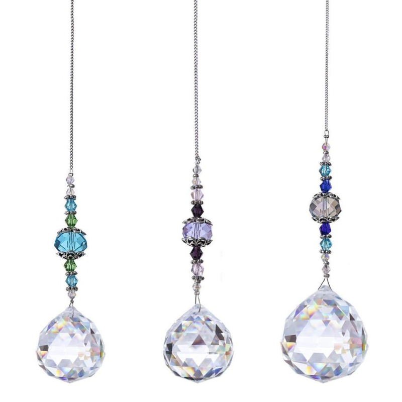 Set od 3 prozirnih kristalnih prizmi kuglica za prozor | Duga svjetlost, geometrijski kristalni ukras; Materijal: kristal; Kategorija: Geometrija; Pakiranje: PP vrećica; Stil: Svijetli luksuz