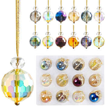 12-dijelna multicolor kristalna kugla za ukrase - staklena prizma, mini kristalni privjesci, Lori brand, osvjetljenje, kartonsko pakiranje, moderni minimalistički stil