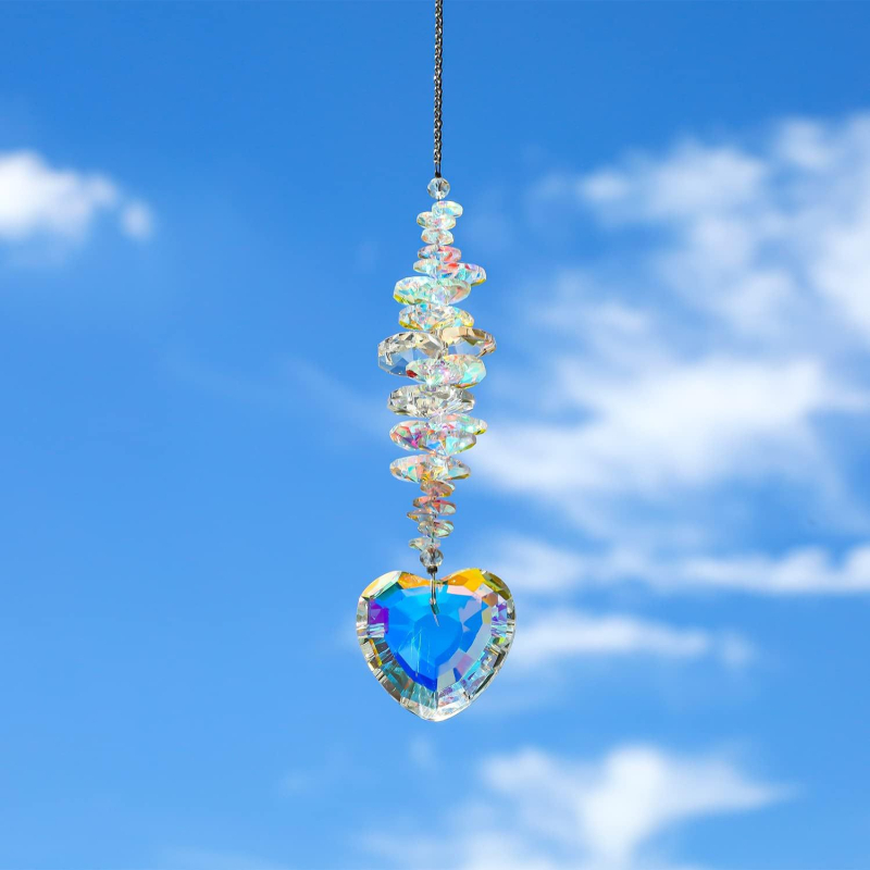 Kristalni srcolni sun catcher viseći privjesak s prizma kuglicom, pastoralni stil, za ukras prozora i dvorišta