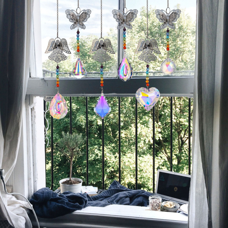 Suncatcher Kristalna Prizma za Prozor s Privjeskom Leptir-Anđeo, 250 g, Moderan Minimalistički Stil