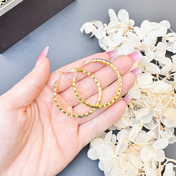 Réz fülbevalók geometriás mintázattal, elektroplatolt felület, etno retro stílus