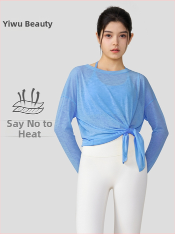 Légiesebb slub szövetes jóga felső hosszú ujjú, laza szabású, csípőig érő, gyorsan száradó, nyár 2025 kiadás